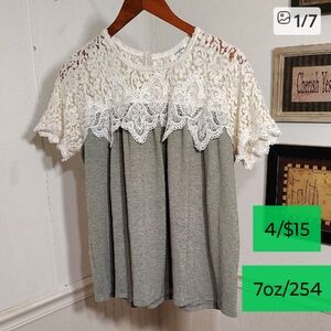 Umgee White Lace Gray Blouse